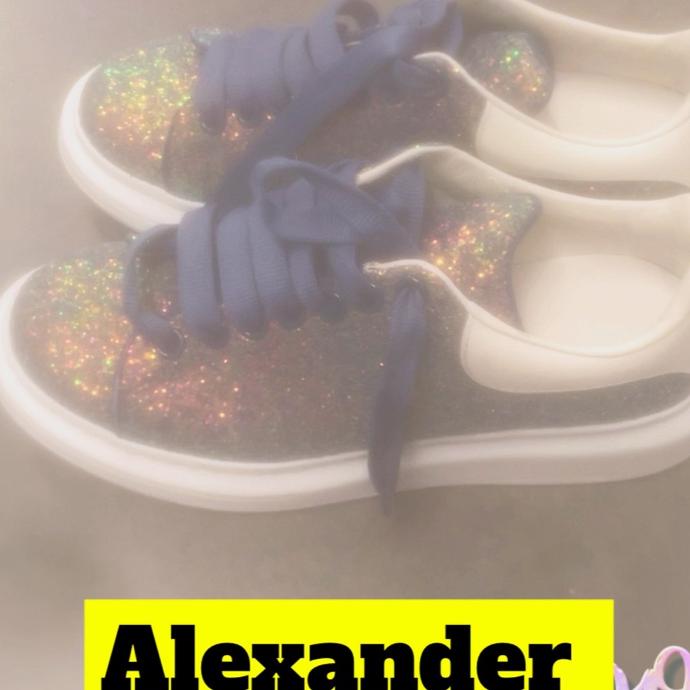 Alexander McQueen Blue and Gold Sneakers Sleek Design